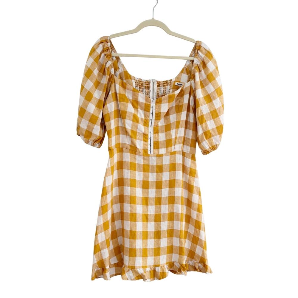 Reformation Seattle Puff Sleeve Linen Mini Dress 10 Yellow NEW - Picture 3 of 7